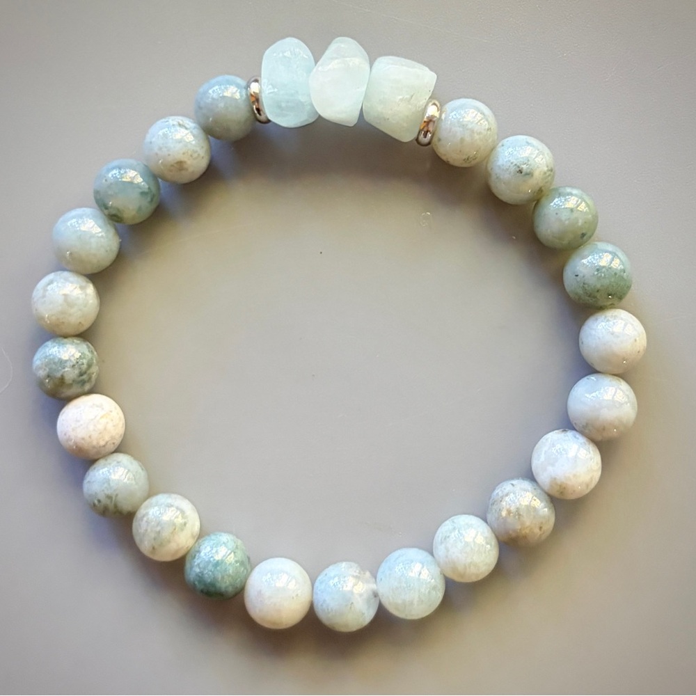 Natural Blue Ocean Jasper and Aquamarine Beaded Bracelet - Picture 7 of 7